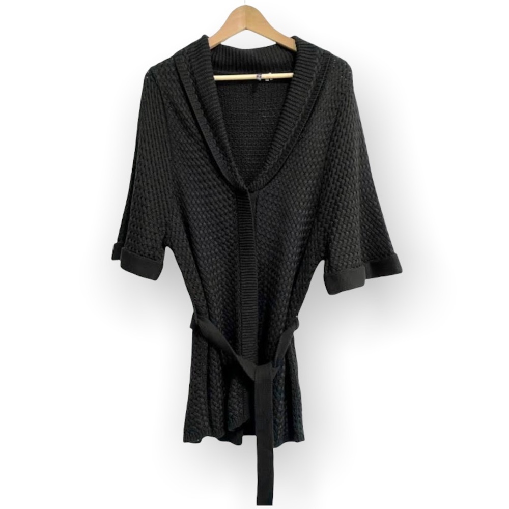 T Tahari Duster Cardigan 3/4 Tab Sleeve Black